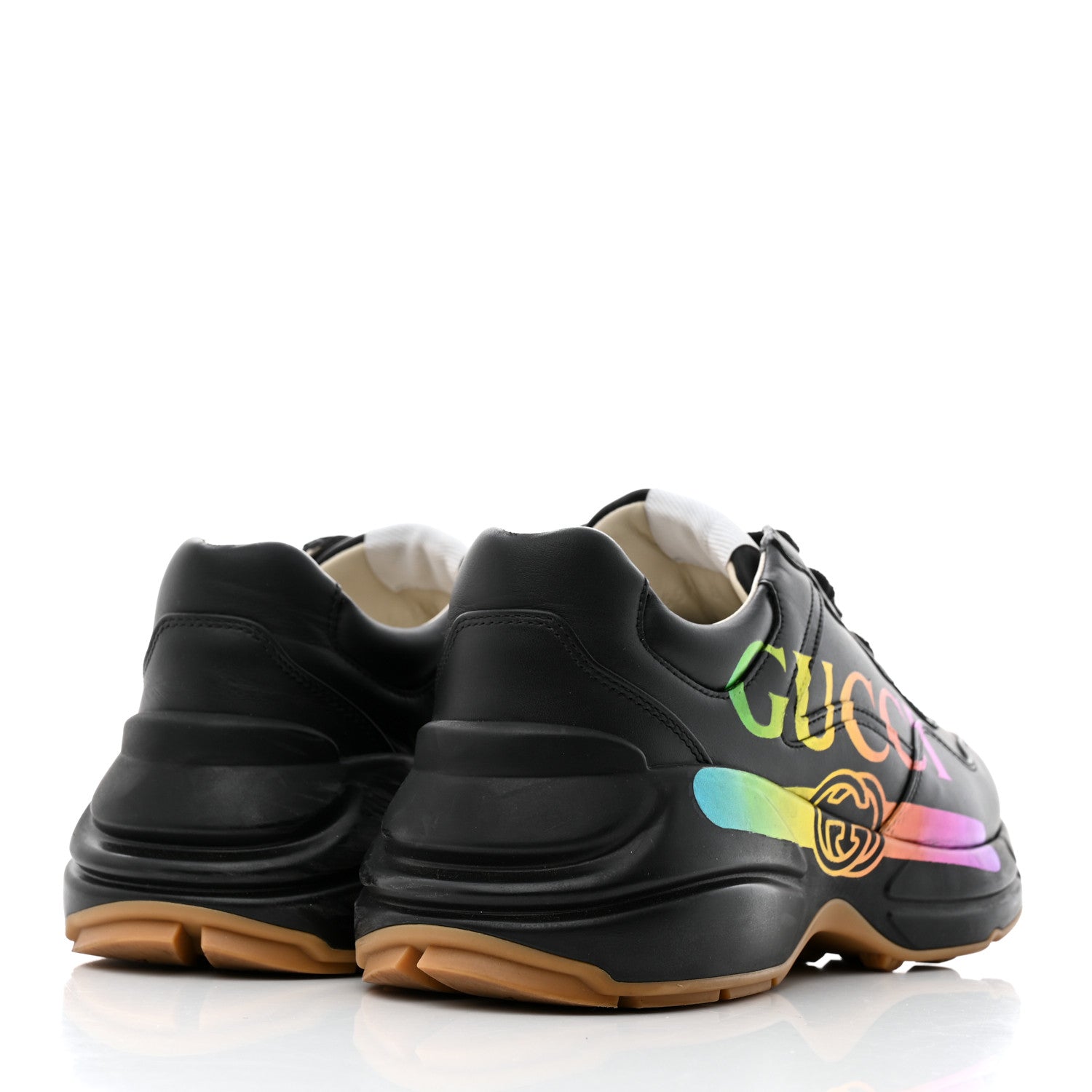 Gucci Calfskin Iridescent Logo Womens Rhyton Sneakers 39.5 Black 4 of 9