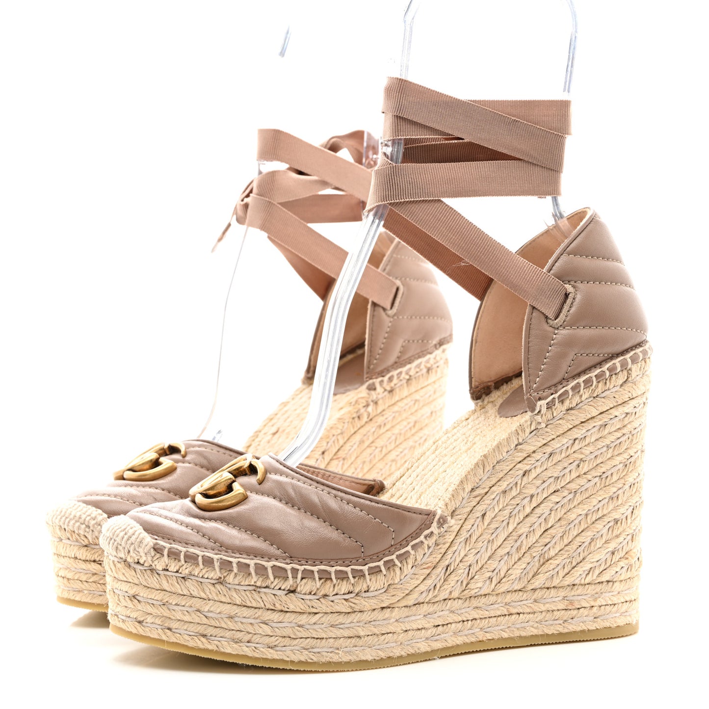 Nappa Matelasse GG Marmont Ankle Wrap Platform 35/120mm Espadrille Wedges 39.5 Porcelain Rose