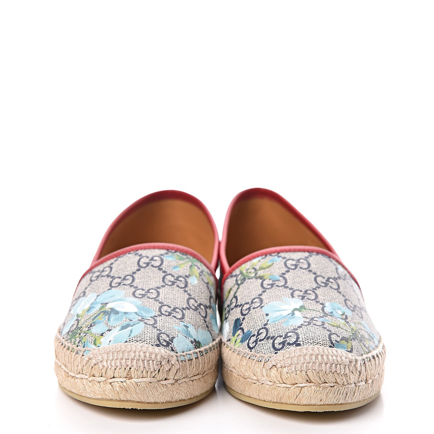 GG Supreme Monogram Blooms Espadrilles 38.5 Beige Blue Navy Hibiscus Red