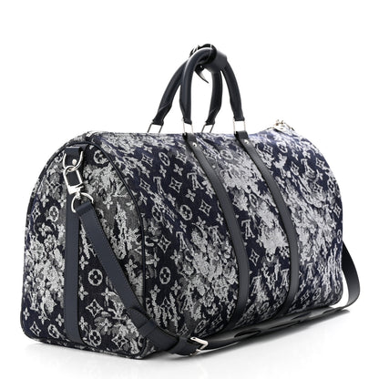 Louis Vuitton Monogram Tapestry Keepall Bandouliere 50 Bleu 3 of 10
