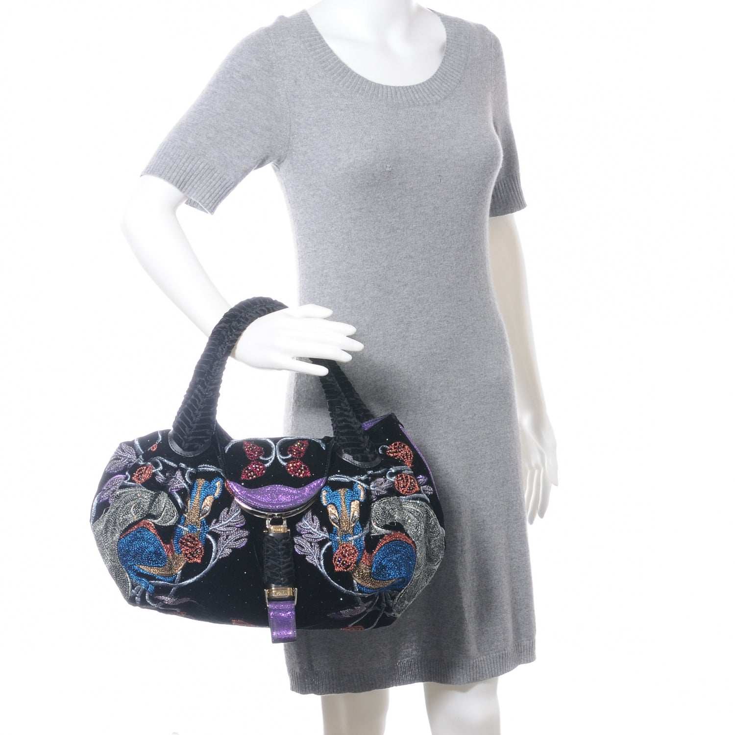 Fendi Velvet Embroidered Squirrel Spy Black Multicolor 2 of 7