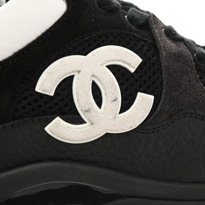 Chanel Mesh Suede Grained Calfskin Womens CC Sneakers 38.5 Black White 8 of 9