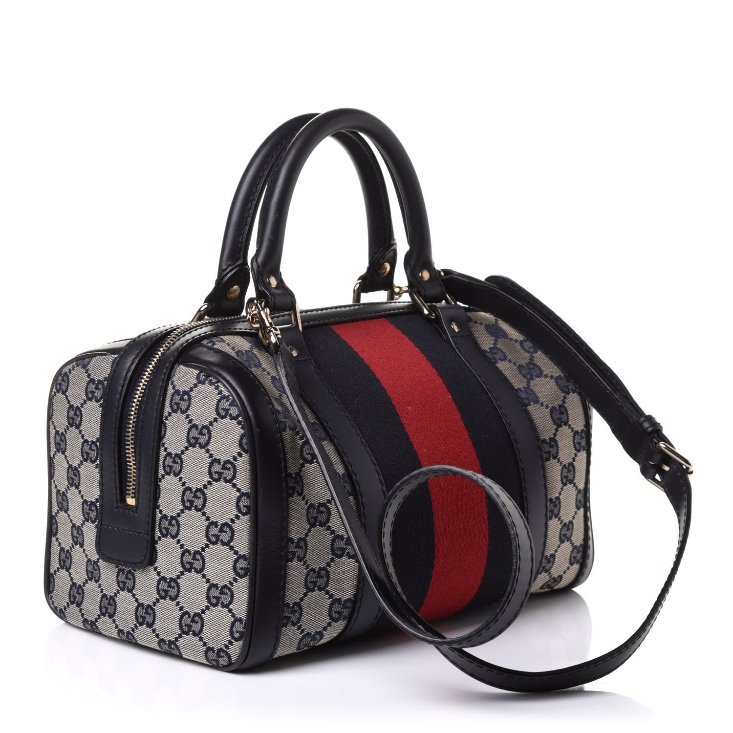 Gucci Monogram Vintage Web Small Boston Navy 4 of 11