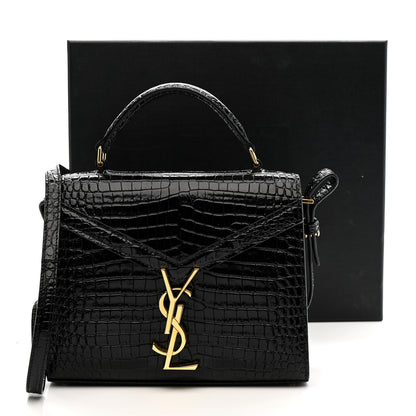 Saint Laurent Calfskin Crocodile Embossed Mini Classic Monogram Cassandra Top Handle Black 11 of 11