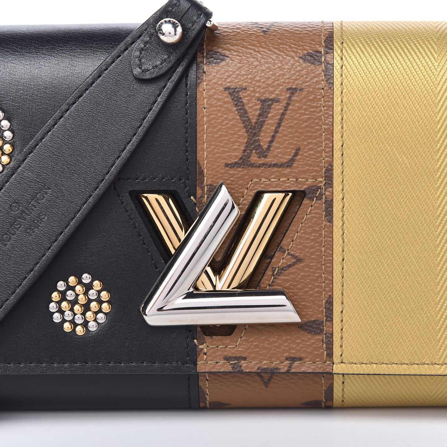Calfskin Reverse Monogram Studded Night Lights Twist Chain Wallet