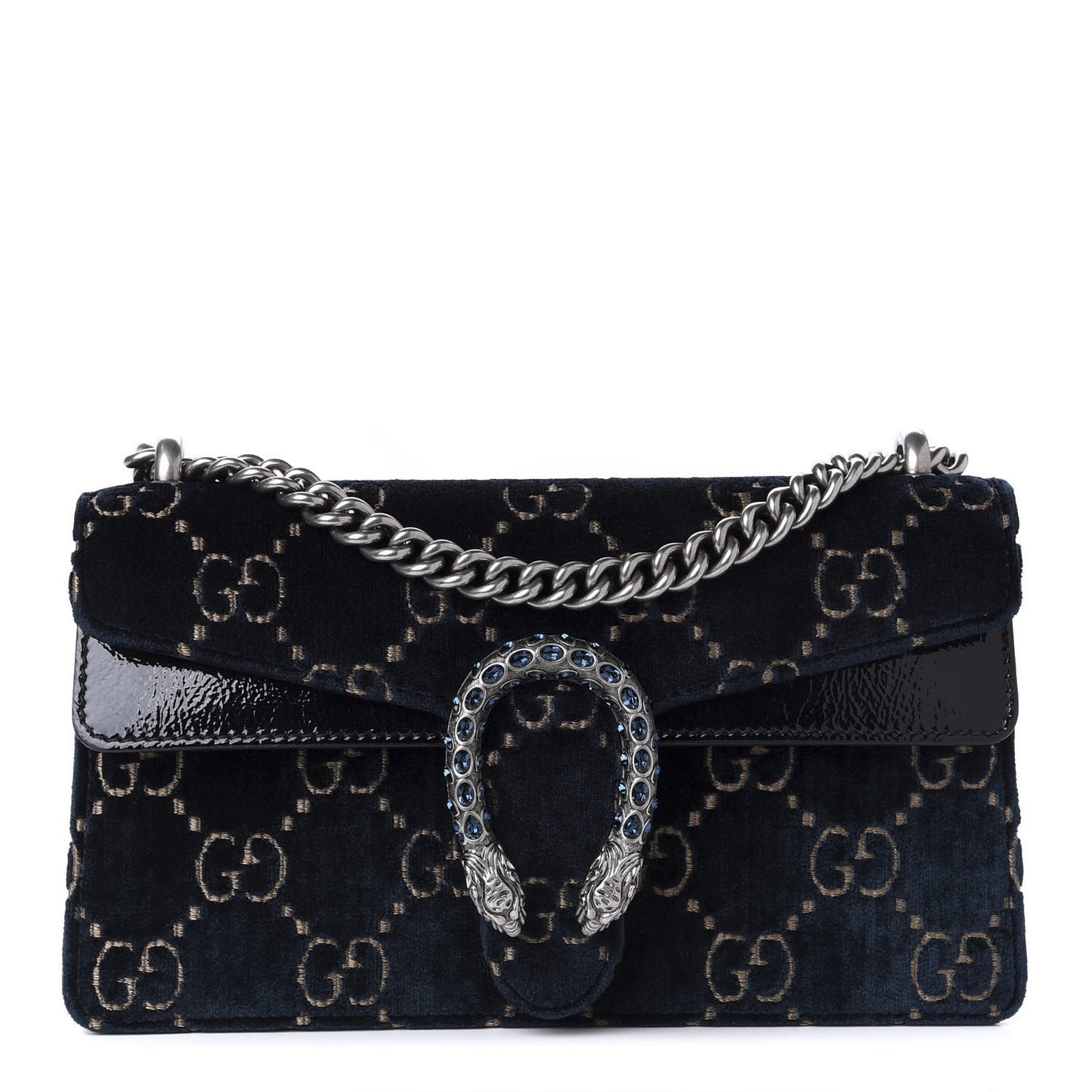 Velvet Skipper Crystal GG Monogram Small Dionysus Shoulder Bag Blue Beige Black