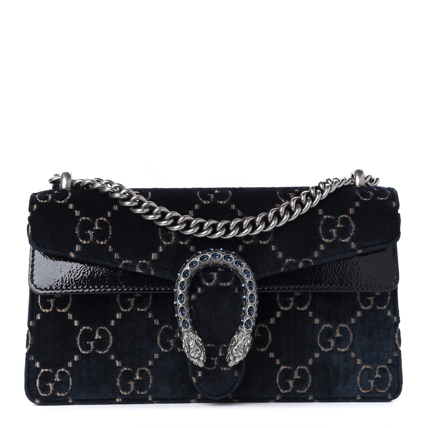 Gucci Velvet Skipper Crystal GG Monogram Small Dionysus Shoulder Bag Blue Beige Black 1 of 10
