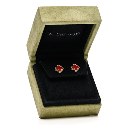 Van Cleef & Arpels 18K Rose Gold Carnelian Sweet Alhambra Earrings 5 of 5