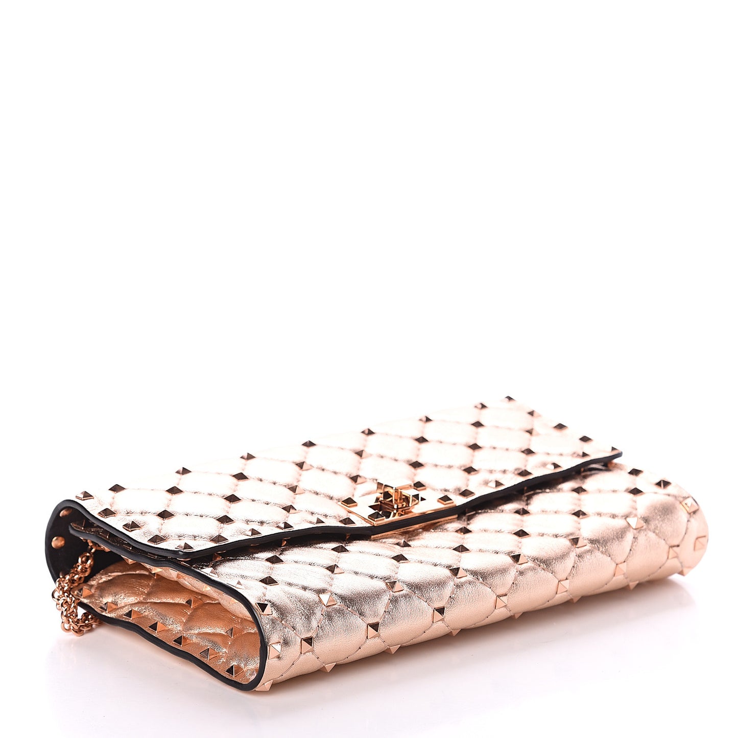 Metallic Lambskin Rockstud Spike Wallet on Chain Rame