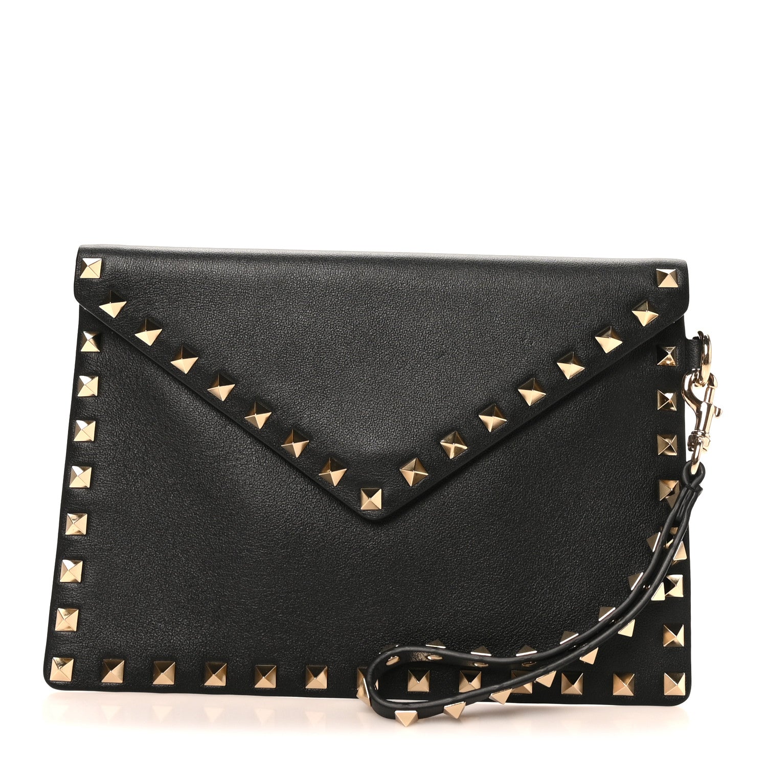 Valentino Garavani Vitello Medium Rockstud Envelope Flat Wristlet Pouch Black 1 of 7