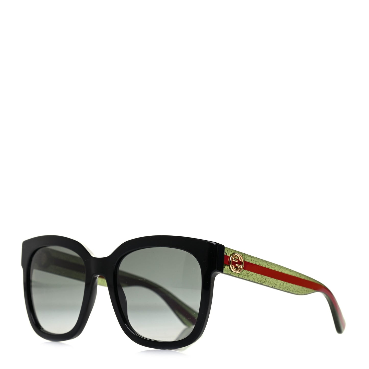 Acetate Square Frame Web Glitter Sunglasses GG0034S Black Green