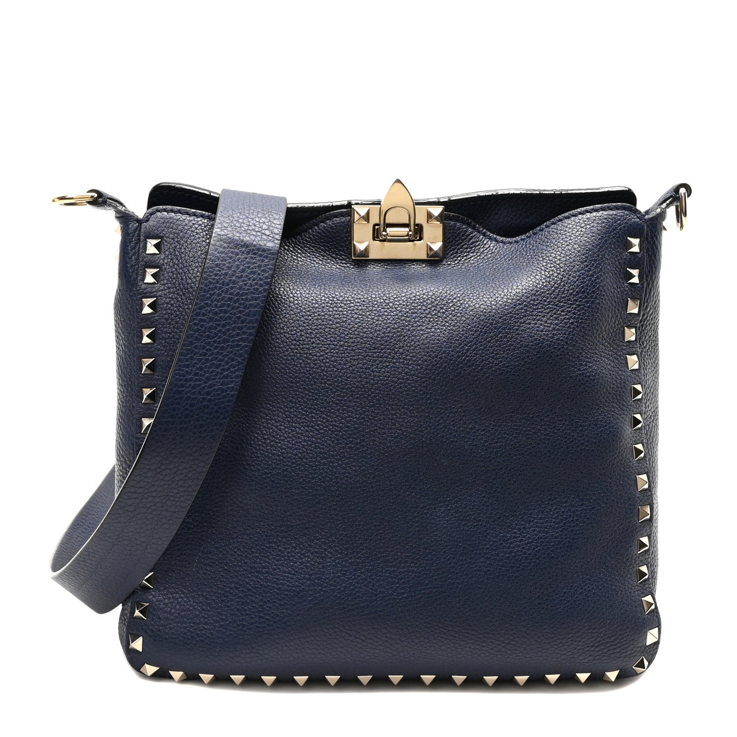 Pebbled Calfskin Small Rockstud Flip-Lock Messenger Bag Pure Blue