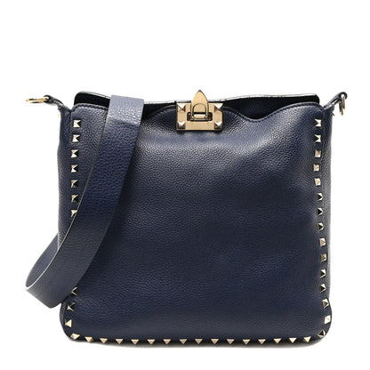 Valentino Garavani Pebbled Calfskin Small Rockstud Flip-Lock Messenger Bag Pure Blue 1 of 9
