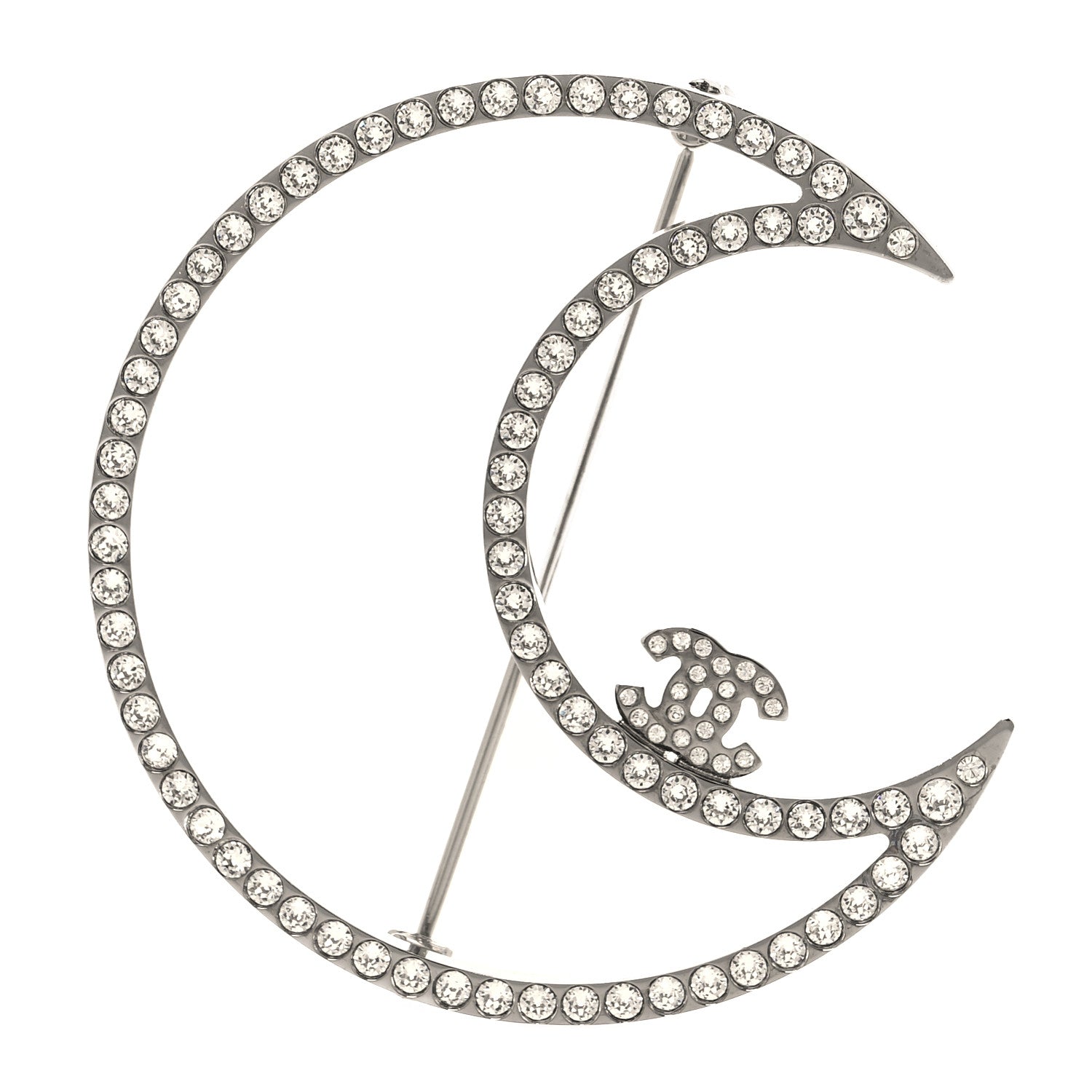 Chanel Crystal CC Moon Brooch Silver 1 of 3