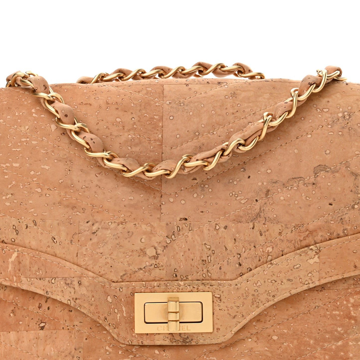 Cork Chevron Quilted Small Mademoiselle Flap Beige