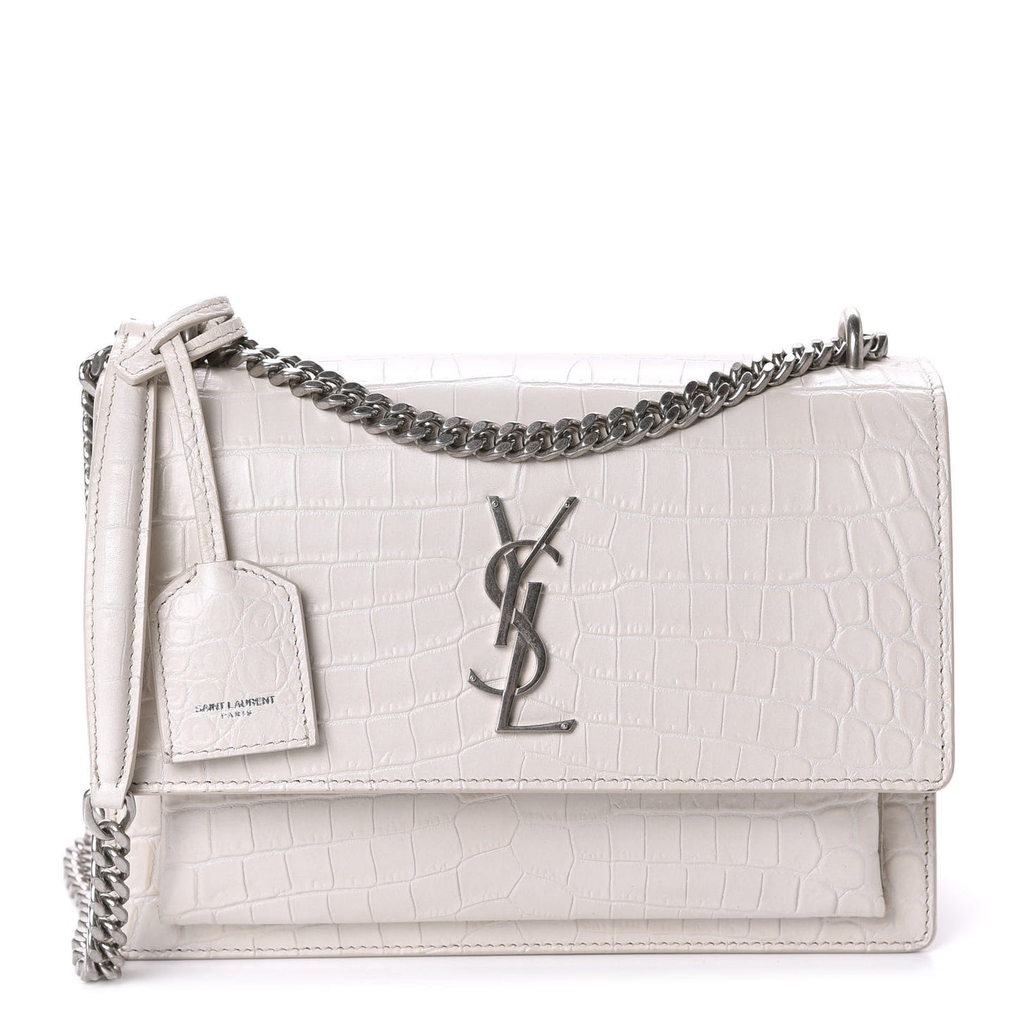 Calfskin Crocodile Embossed Medium Monogram Gris Perle