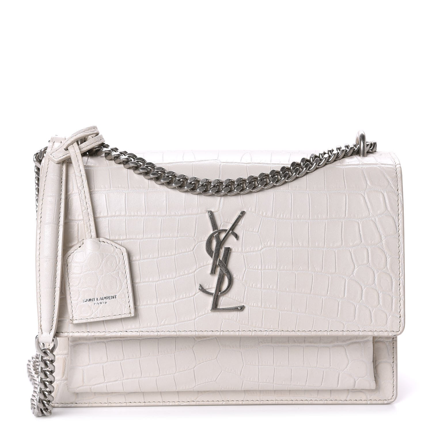 Saint Laurent Calfskin Crocodile Embossed Medium Monogram Gris Perle 1 of 10