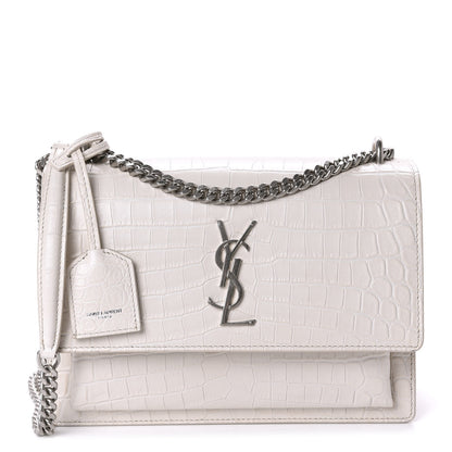 Saint Laurent Calfskin Crocodile Embossed Medium Monogram Gris Perle 1 of 10