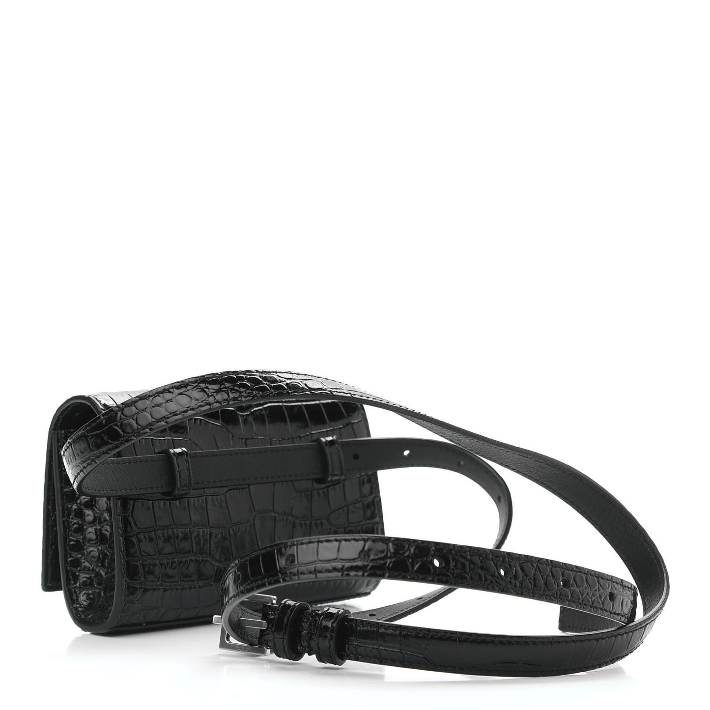 Calfskin Crocodile Embossed Monogram Kate Belt Bag Black