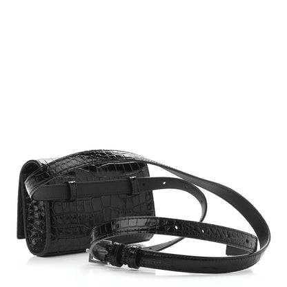 Saint Laurent Calfskin Crocodile Embossed Monogram Kate Belt Bag Black 3 of 10
