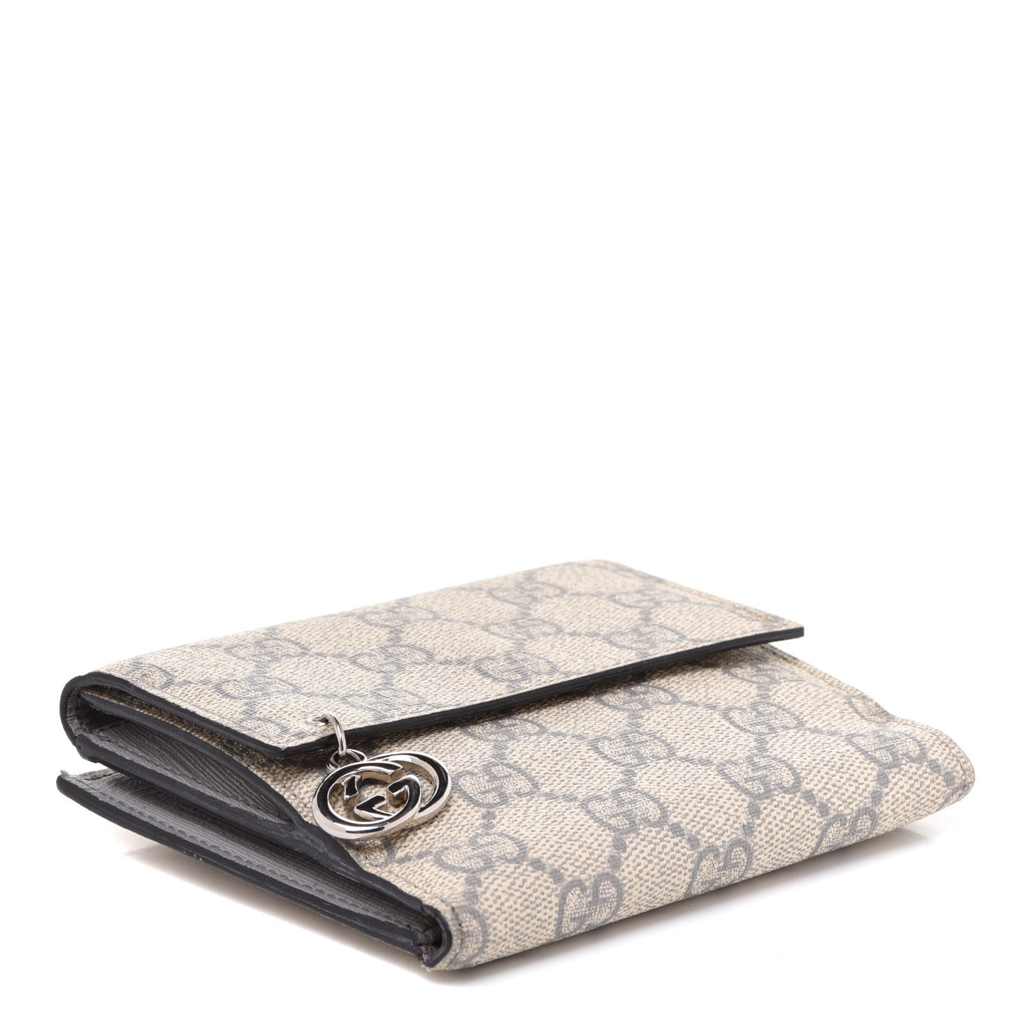 GG Supreme Monogram GG Pierce French Flap Wallet Ecru Grigio