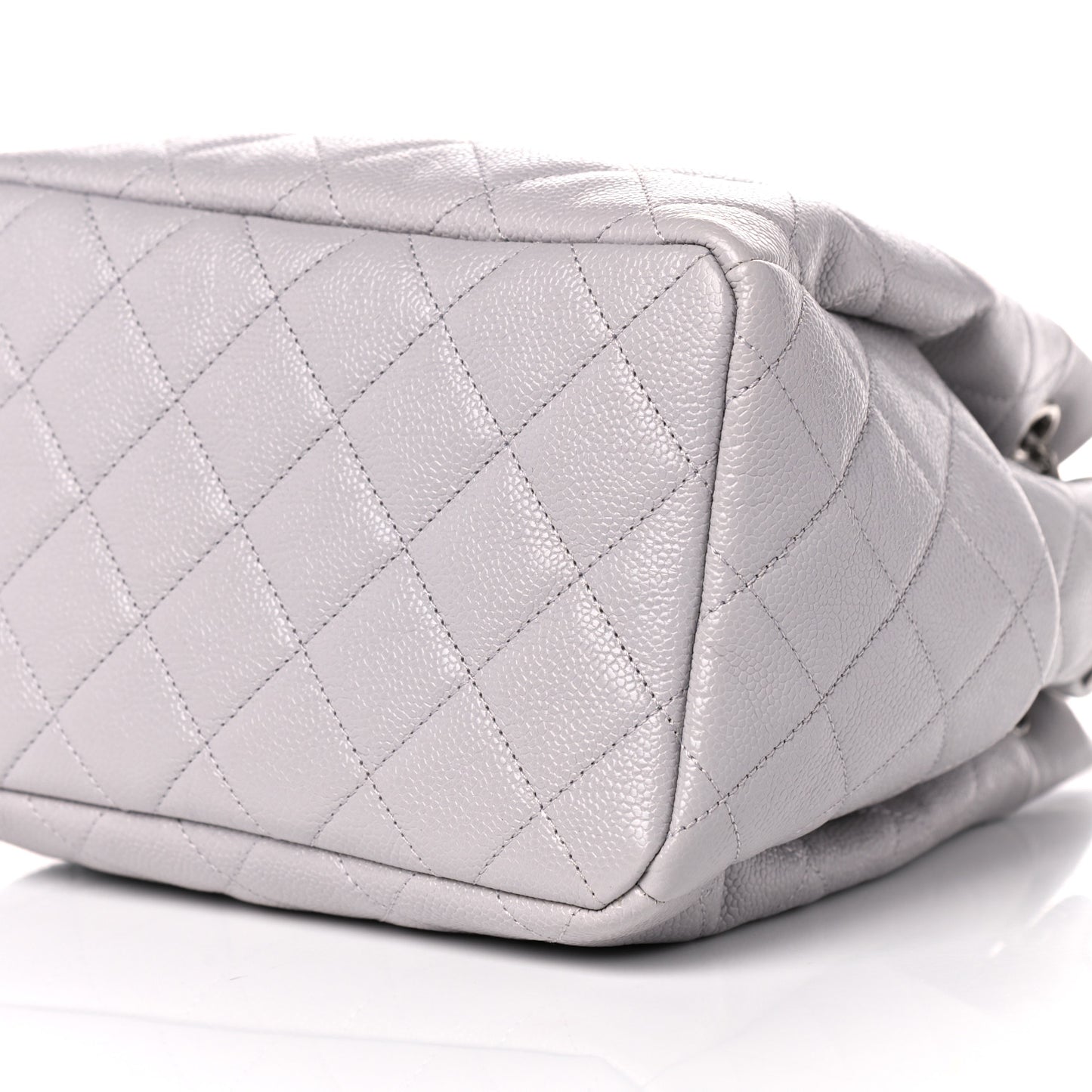 Caviar Flat Quilted CC Chain Bucket Drawstring Bag Light Grey