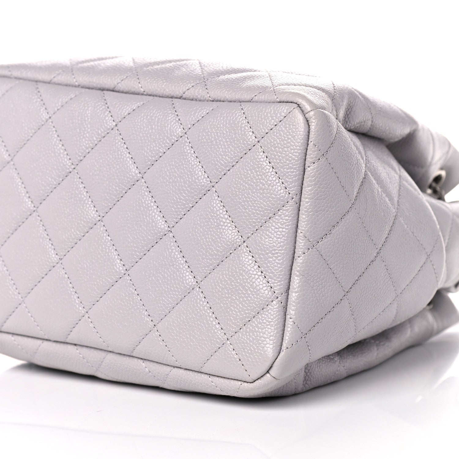 Chanel Caviar Flat Quilted CC Chain Bucket Drawstring Bag Light Grey 9 of 10