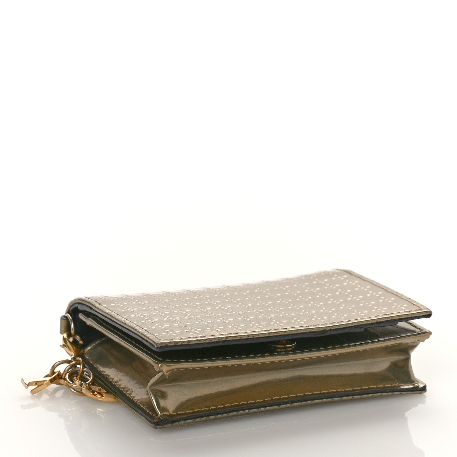 Christian Dior Metallic Patent Micro-Cannage Lady Dior Card Holder Gold 4 of 9