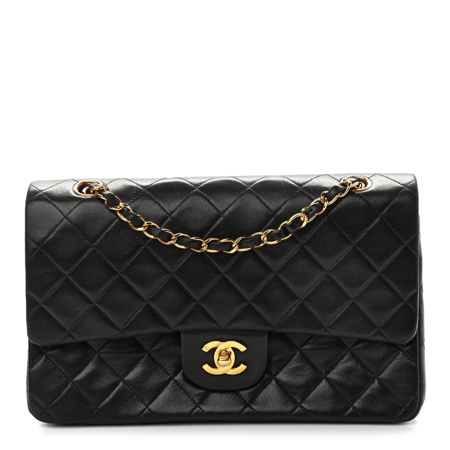 Lambskin Quilted Medium Double Flap Black