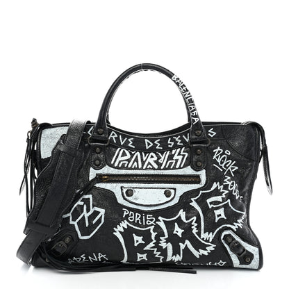 Balenciaga Agneau Arena Graffiti All Over Classic Hardware City Black White 1 of 11