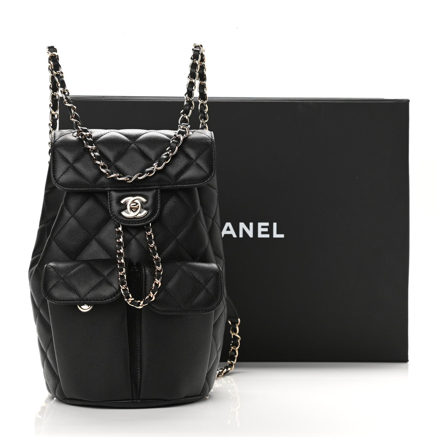 Caviar Quilted Pockets Backpack Black