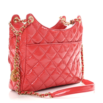Chanel Shiny Crumpled Calfskin Quilted Wavy CC Hobo Red 3 of 10