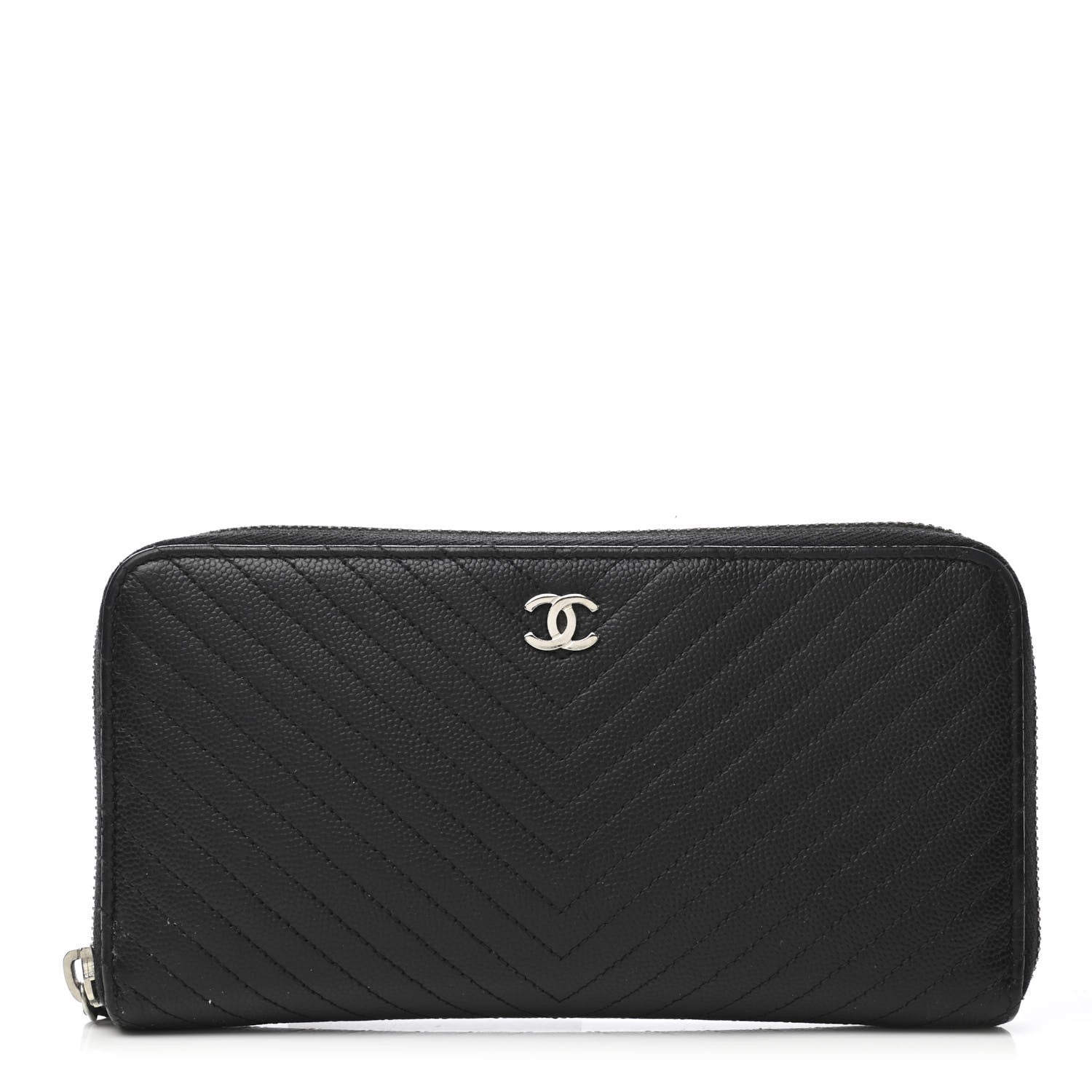 Chanel Caviar Chevron Quilted Large Gusset Zip Around Wallet Black 1 of 11