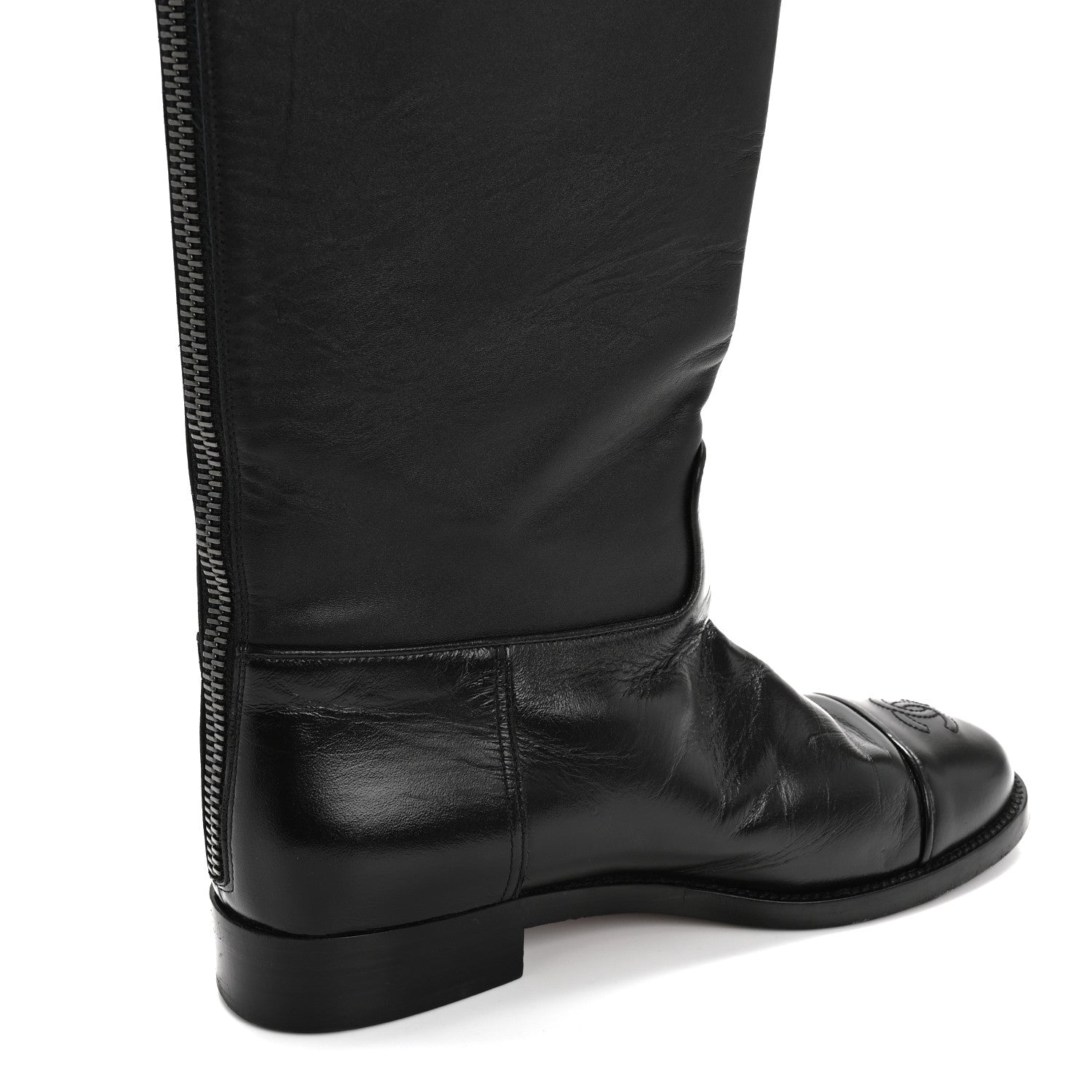 Chanel Calfskin Cap Toe CC Riding Boots 38.5 Black 11 of 13