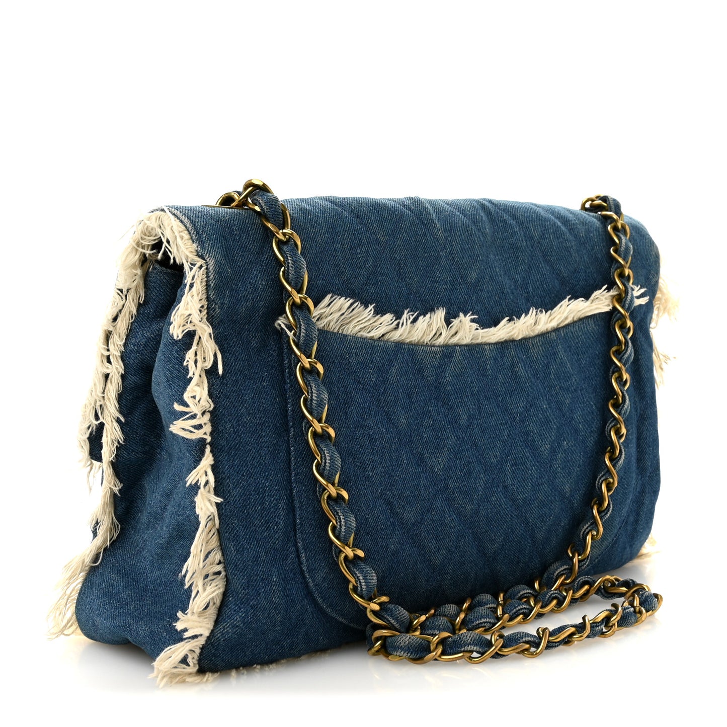Frayed Denim Quilted Flap Blue