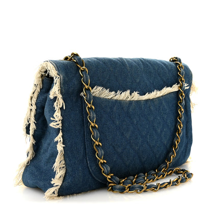 Chanel Frayed Denim Quilted Flap Blue 3 of 13