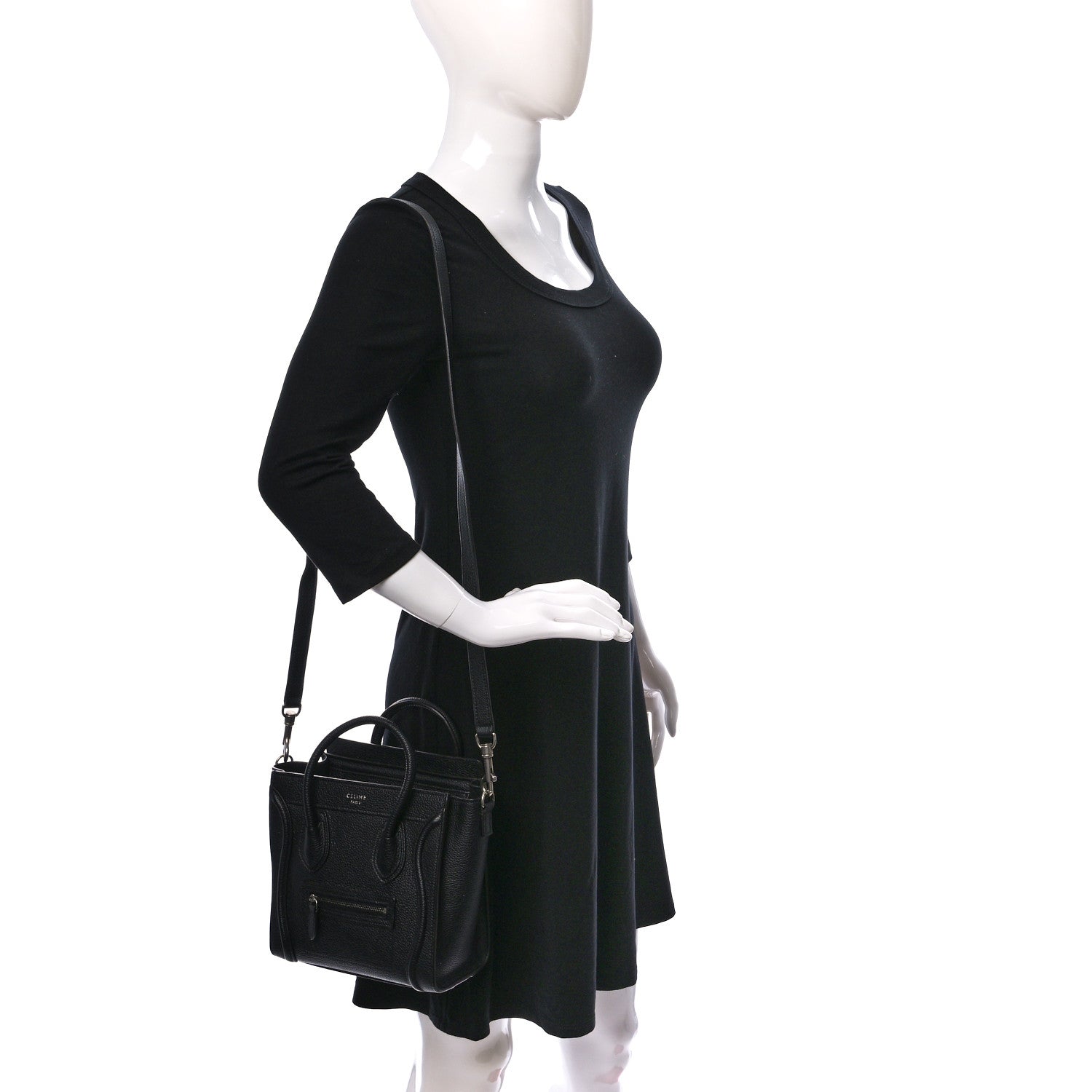 Celine Drummed Calfskin Nano Luggage Black 3 of 8