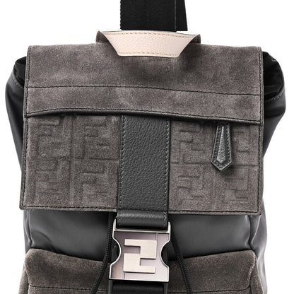 Fendi Suede Nylon Santander Cuoio Romano Bi-Color FF Embossed Small Fendiness Backpack Piombo Fango Grigio Polvere Asphalto 8 of 10