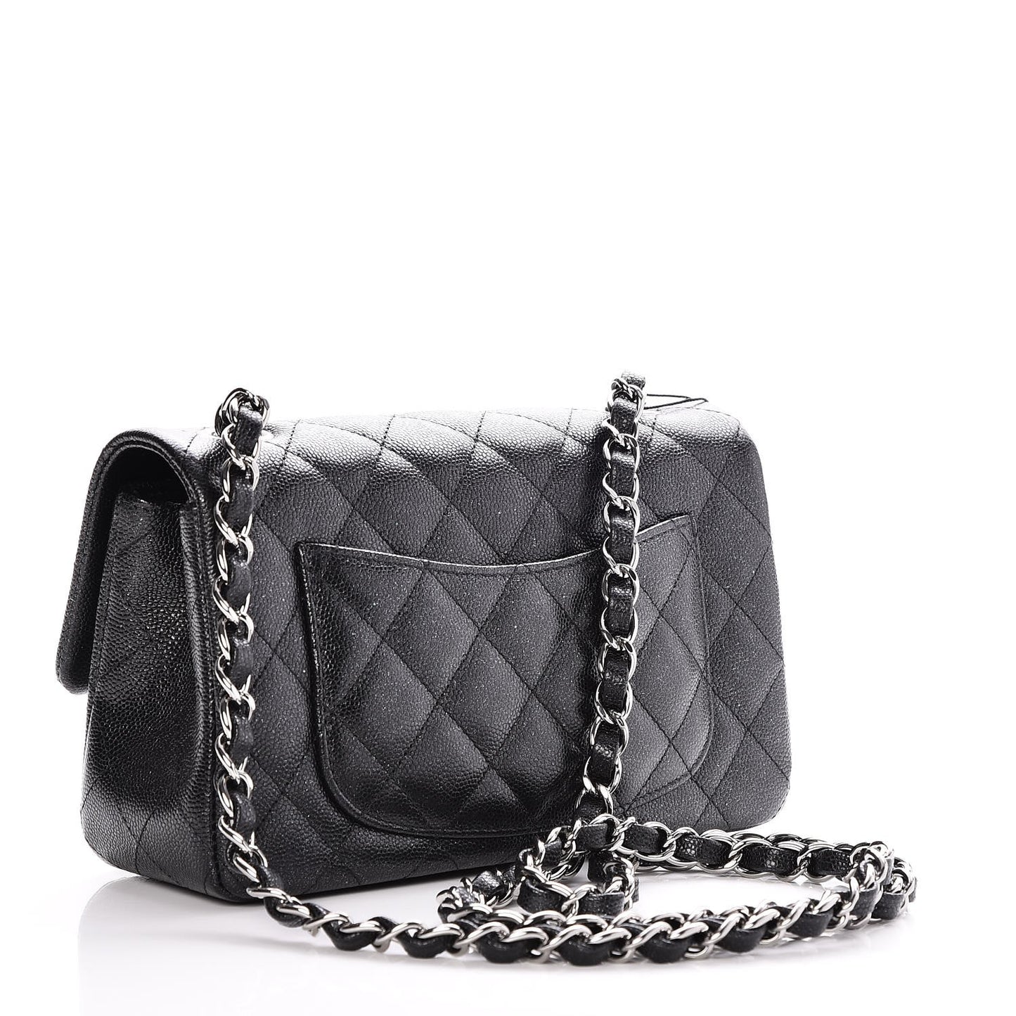 Iridescent Caviar Quilted Mini Rectangular Flap Black