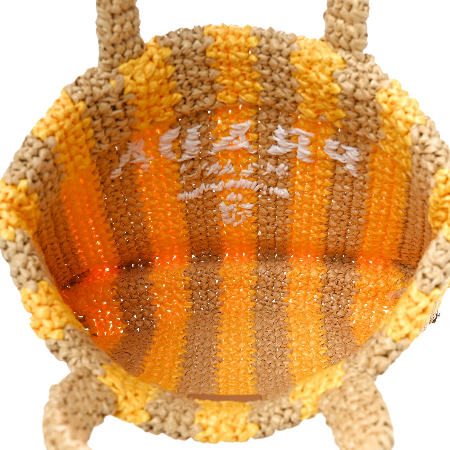 Yarn Raffia Effect Crochet Striped Small Logo Tote Naturale Giallo