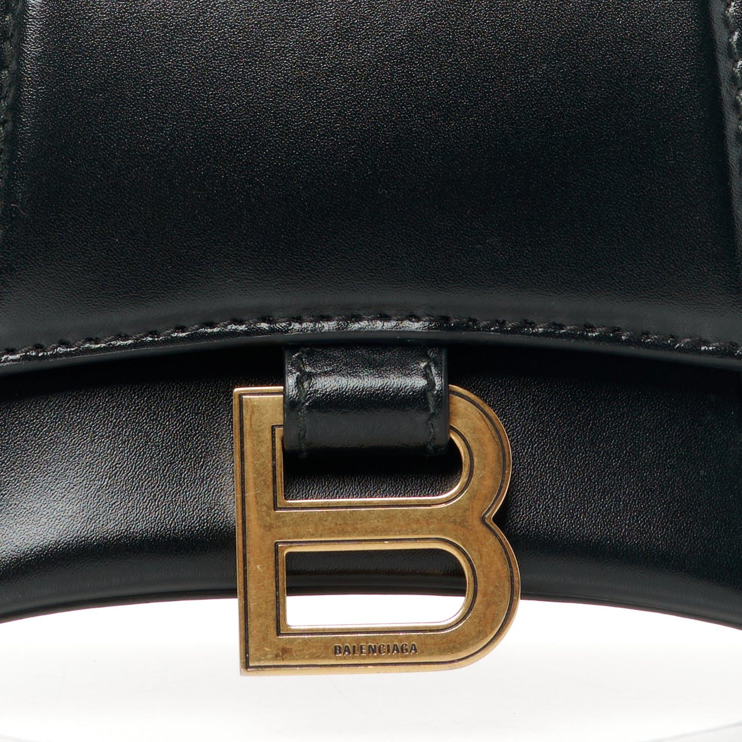 Shiny Box Calfskin Hourglass Top Handle Bag XS Black