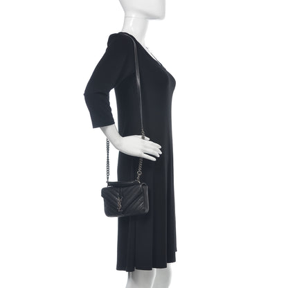 Saint Laurent Sheepskin Matelasse Chevron Monogram College Chain Wallet Black 2 of 9