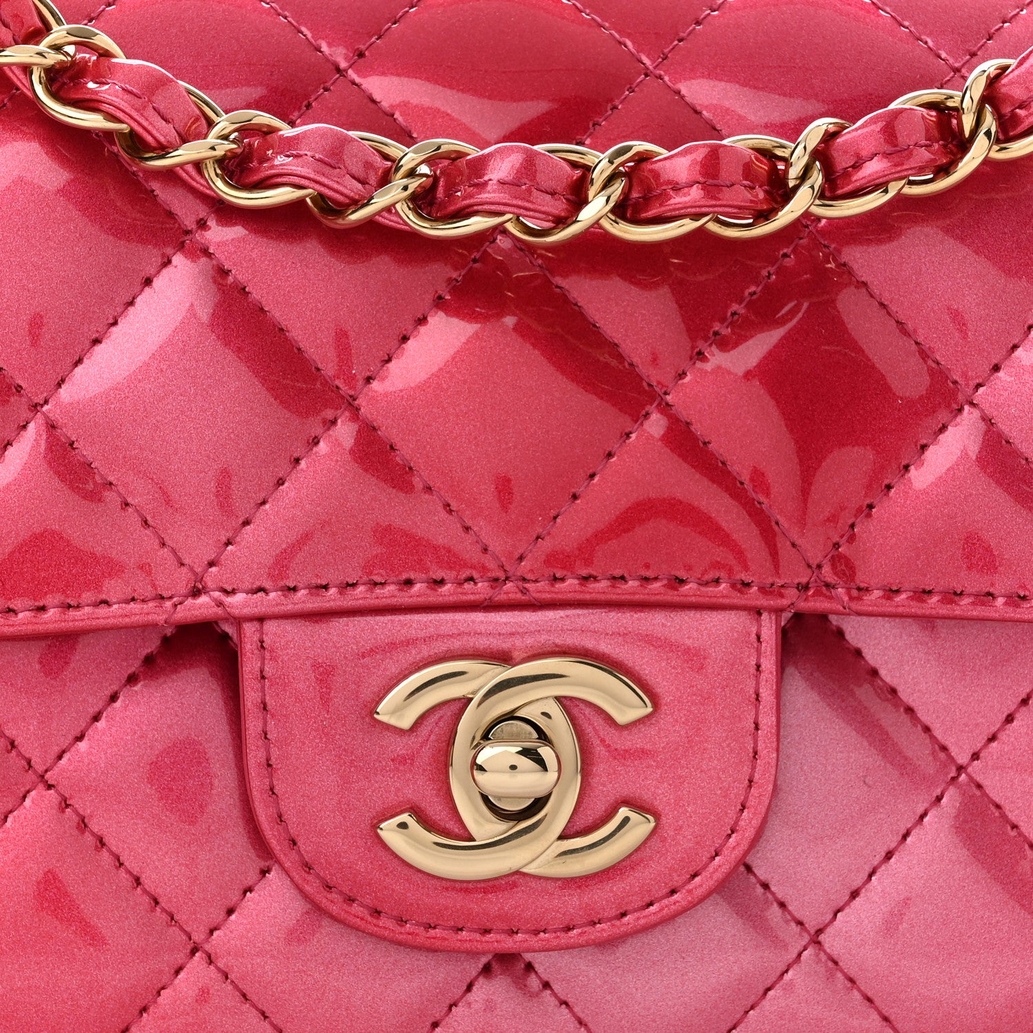 Chanel Shaded Patent Calfskin Quilted Mini Rectangular Flap Pink Dark Pink 8 of 11