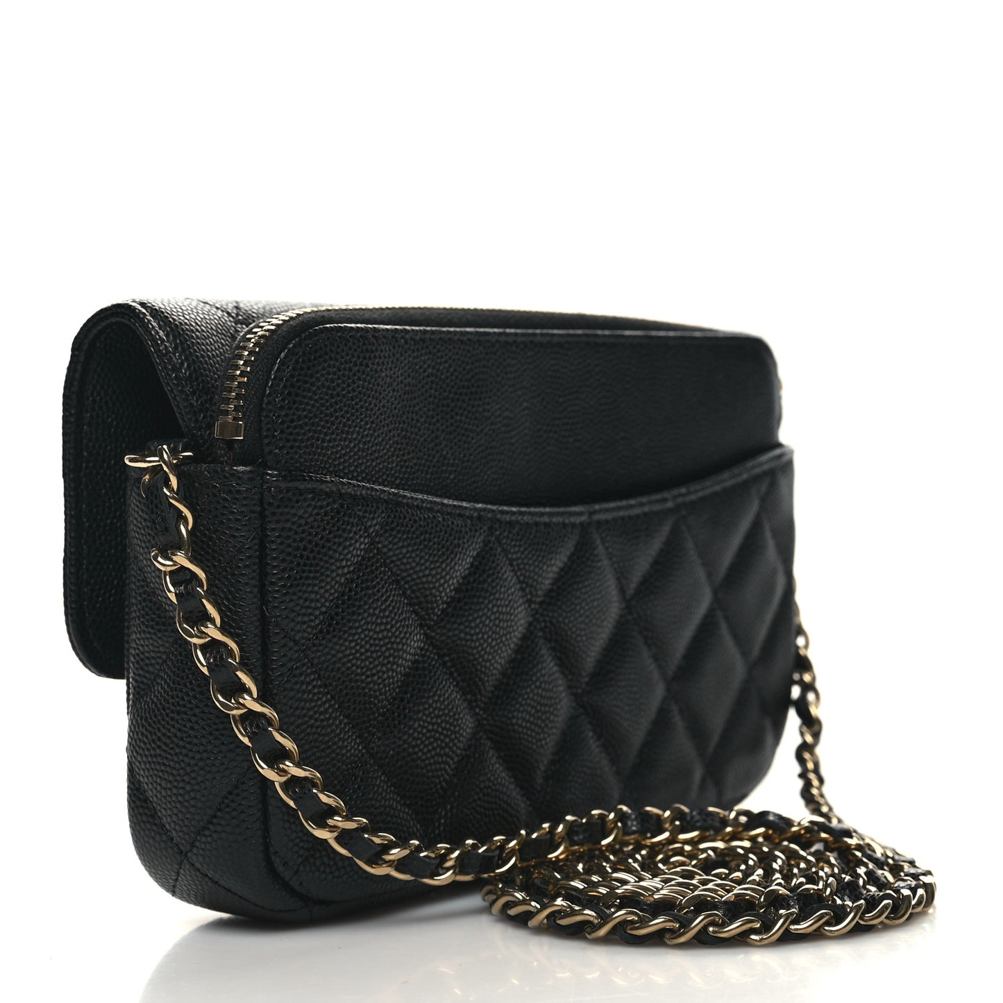 Caviar Quilted Flap Phone Holder With Chain Black