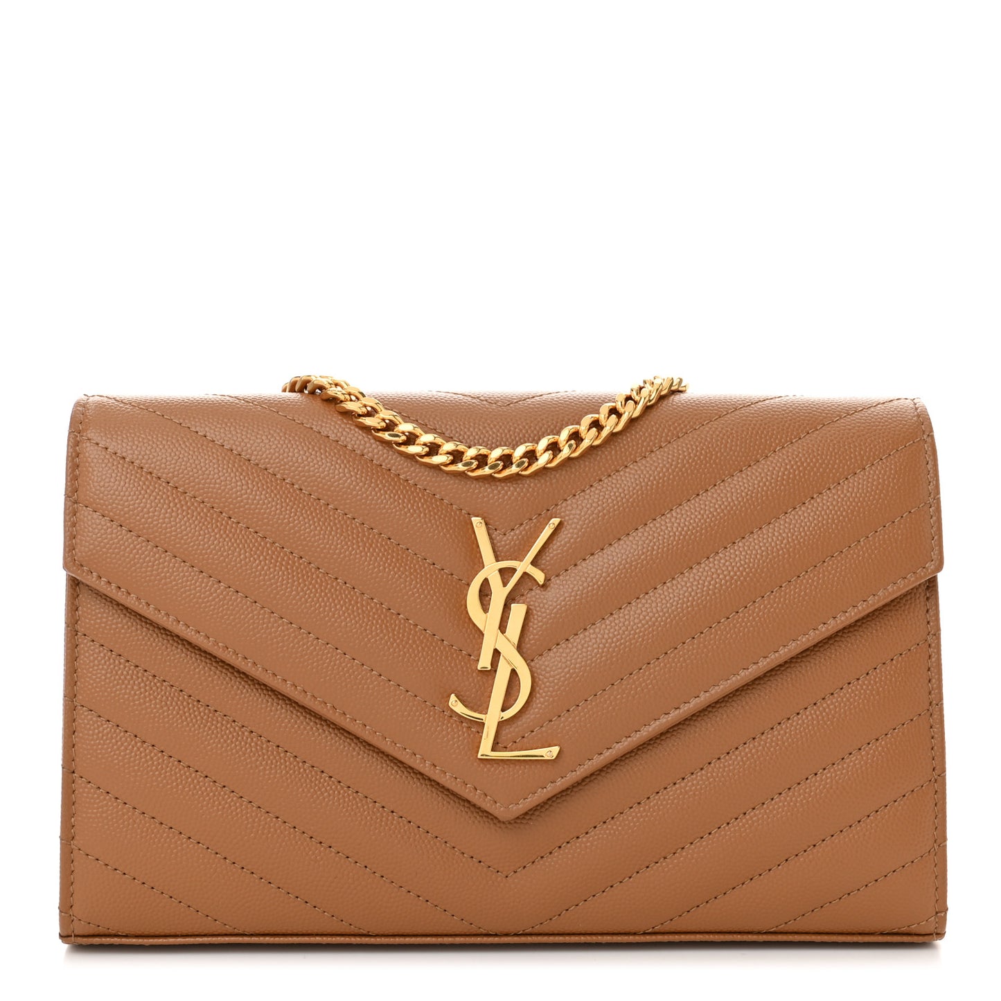 Grain De Poudre Matelasse Chevron Monogram Chain Wallet Natural Dark