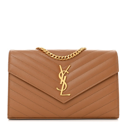 Saint Laurent Grain De Poudre Matelasse Chevron Monogram Chain Wallet Natural Dark 1 of 12