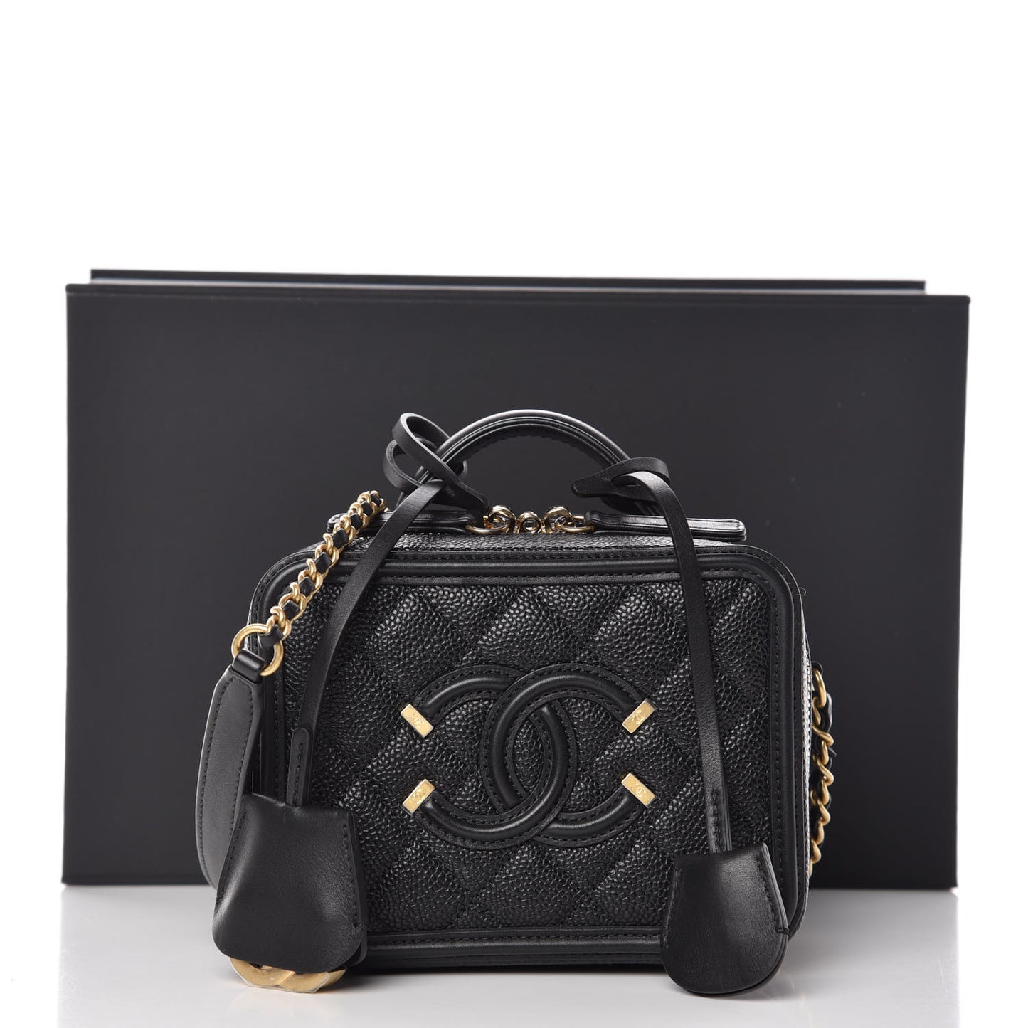 Caviar Quilted Small CC Filigree Vanity Case Black