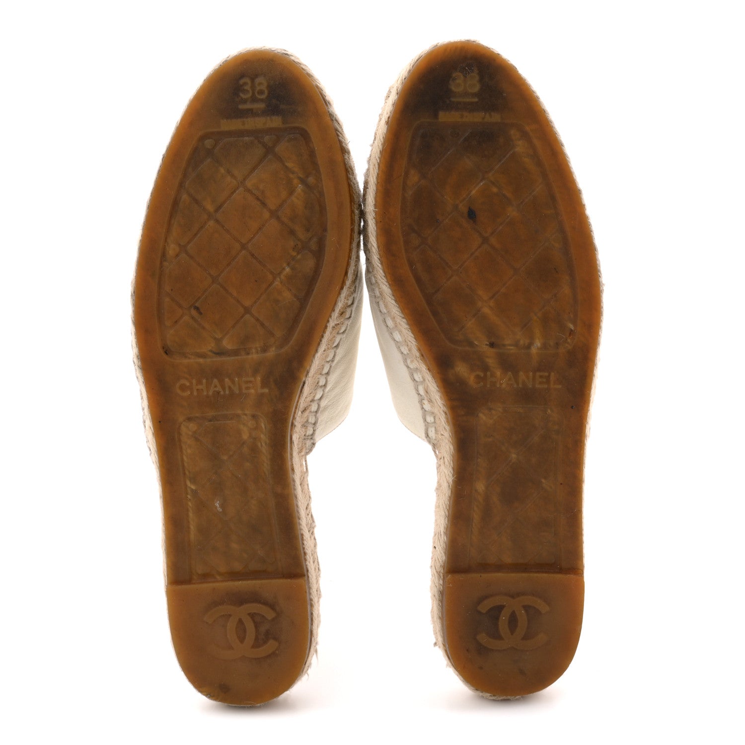 Chanel Iridescent Goatskin CC Espadrille Mules 38 Ivory Black 6 of 12