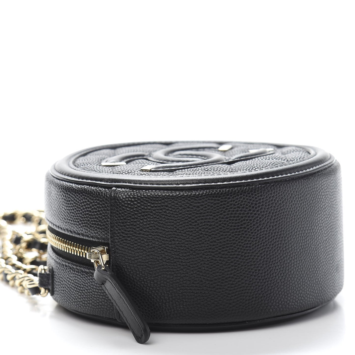 Caviar Quilted Round Filigree Crossbody Black