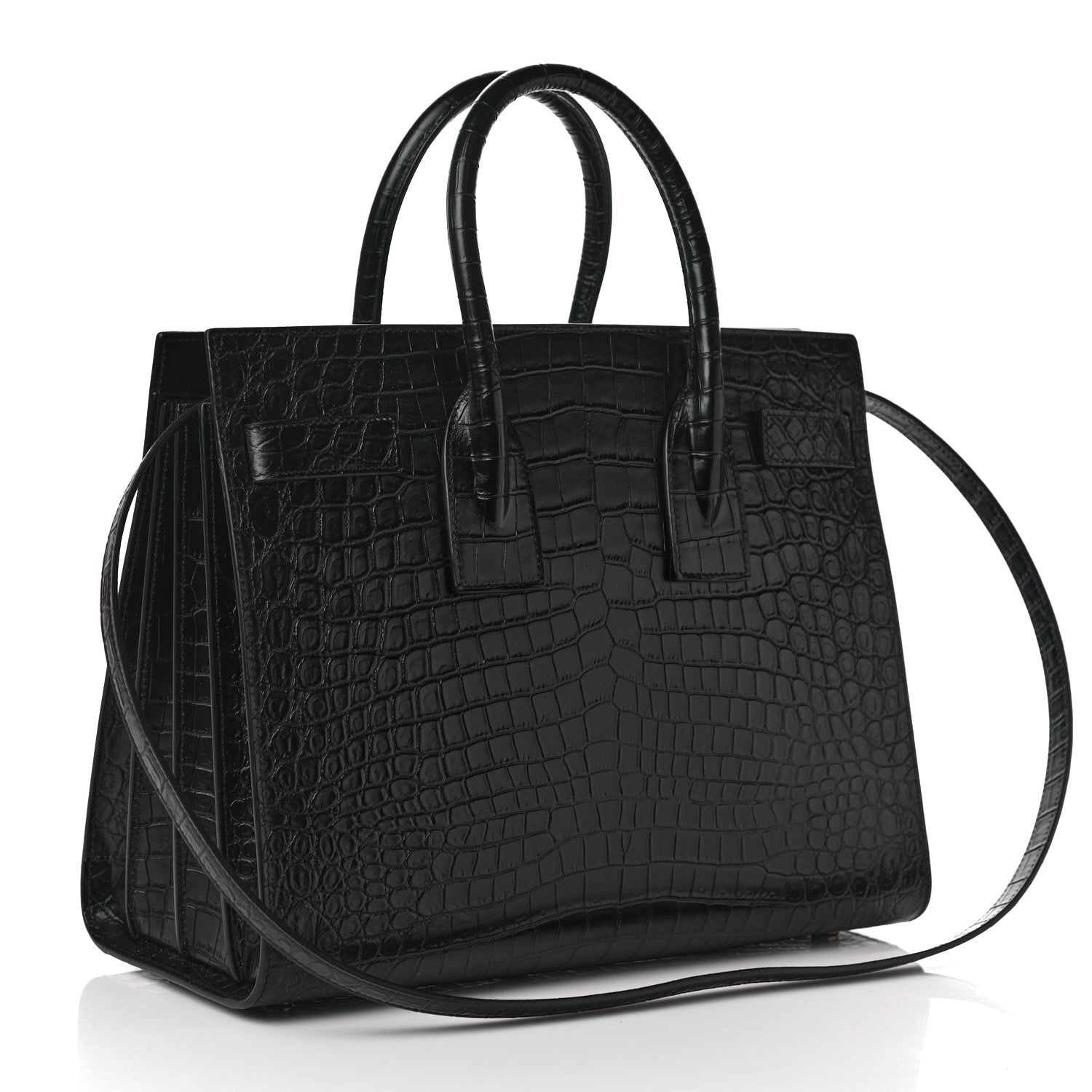 Saint Laurent Calfskin Crocodile Embossed Small Sac De Jour Black 3 of 9
